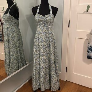 Beautiful halter sundress with blue flowers
